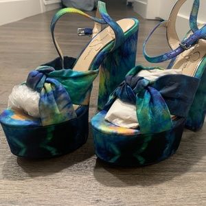 Jessica Simpson Blue Green Tie-Dye Knot Platform Sandals